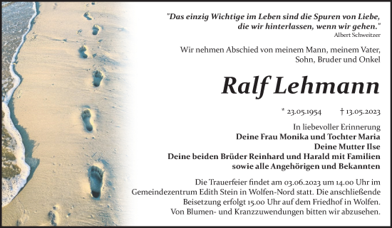 Traueranzeige von Ralf Lehmann von Trauerkombi Bitterfeld