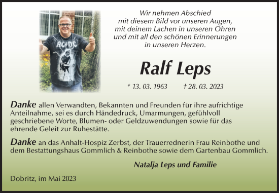 Traueranzeige von Ralf Leps von Volksstimme Zerbst