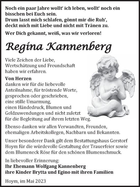 Traueranzeige von Regina Kannenberg von Trauerkombi Aschersleben