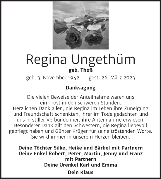Traueranzeige von Regina Ungethüm von Trauerkombi Wittenberg