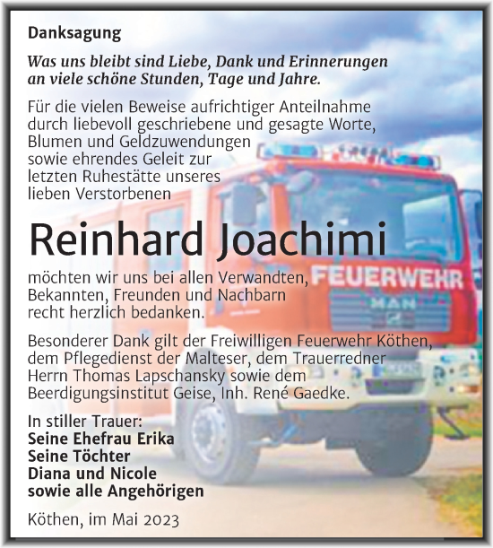 Traueranzeige von Reinhard Joachimi von Trauerkombi Köthen