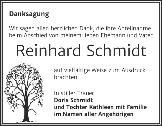 Traueranzeige von Reinhard Schmidt von Trauerkombi Merseburg