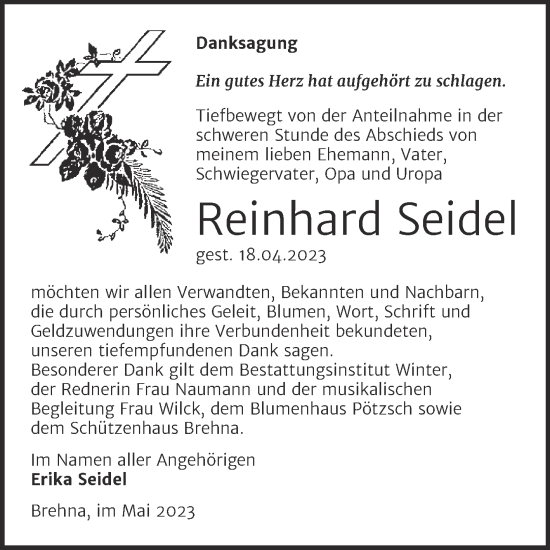 Traueranzeige von Reinhard Seidel von Trauerkombi Bitterfeld