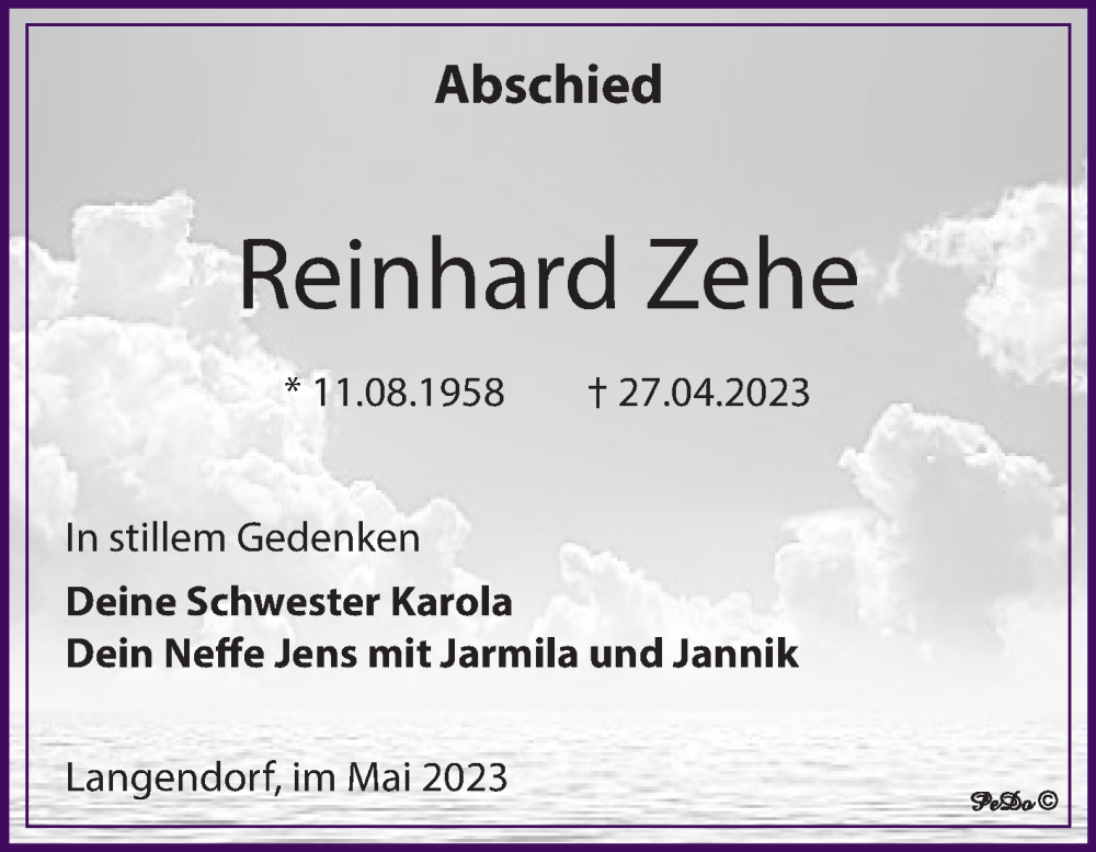  Traueranzeige für Reinhard Zehe vom 06.05.2023 aus Trauerkombi Weißenfels