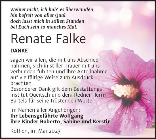 Traueranzeige von Renate Falke von Trauerkombi Köthen