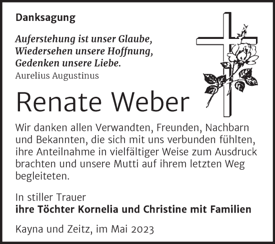 Traueranzeige von Renate Weber von Trauerkombi Zeitz