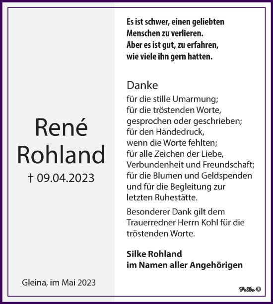 Traueranzeige von Rene Rohland von Trauerkombi Zeitz