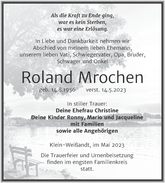 Traueranzeige von Roland Mrochen von Trauerkombi Köthen