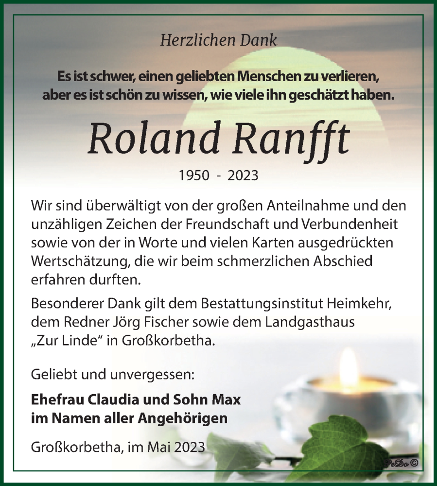 Traueranzeige für Roland Ranfft vom 13.05.2023 aus Trauerkombi Weißenfels