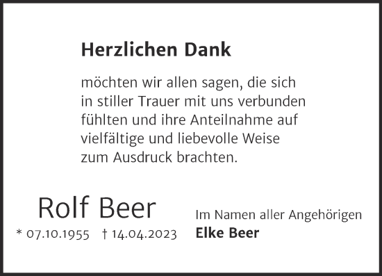 Traueranzeige von Rolf Beer von Wochenspiegel Naumburg/Nebra