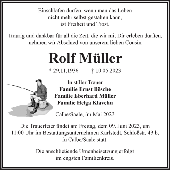 Traueranzeige von Rolf Müller von Volksstimme Schönebeck