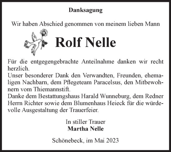 Traueranzeige von Rolf Nelle von Volksstimme Schönebeck
