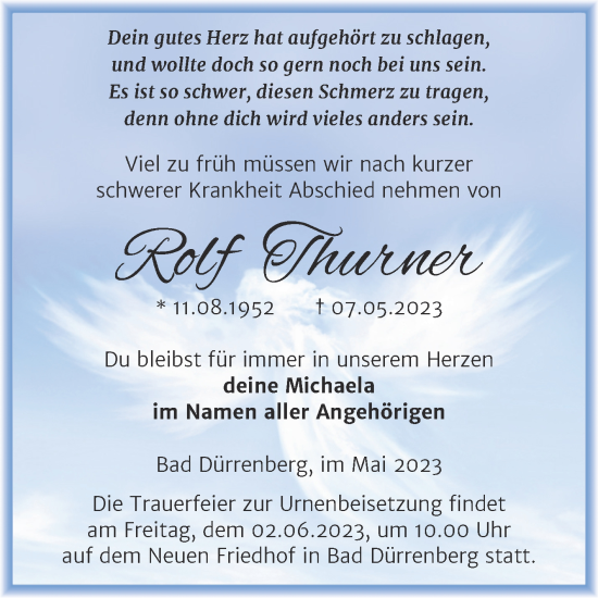 Traueranzeige von Rolf Thurner von Trauerkombi Merseburg