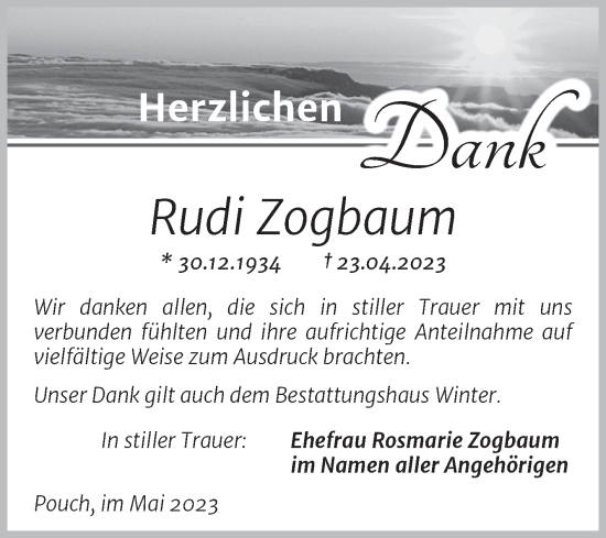 Traueranzeige von Rudi Zogbaum von Trauerkombi Bitterfeld