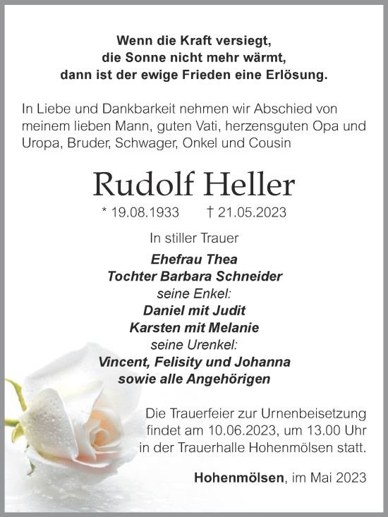 Traueranzeige von Rudolf Heller von Trauerkombi Weißenfels