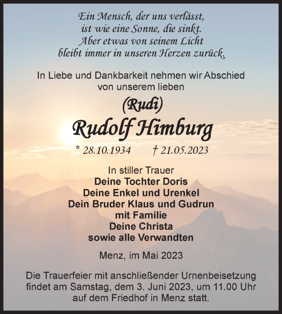 Traueranzeige von Rudolf Himburg von Volksstimme Burg/Genthin