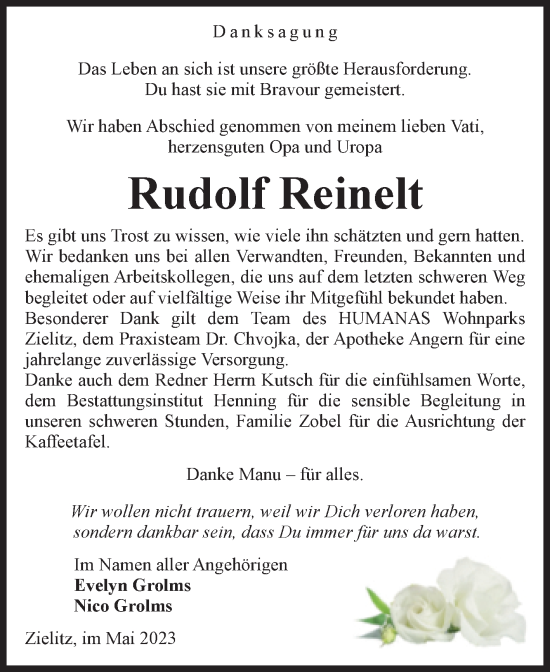 Traueranzeige von Rudolf Reinelt von Volksstimme Haldensleben/Wolmirstedt
