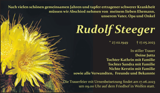 Traueranzeige von Rudolf Steeger von Trauerkombi Bitterfeld