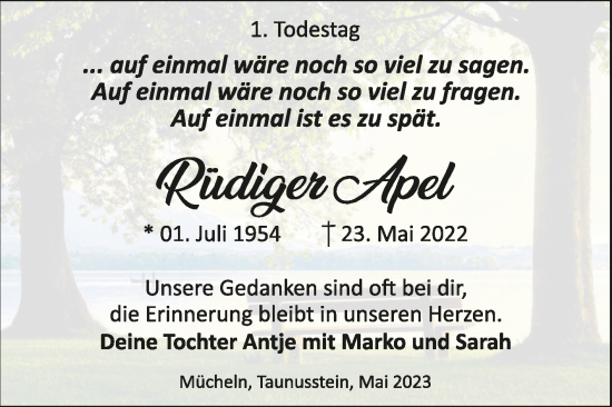 Traueranzeige von Rüdiger Apel von Trauerkombi Merseburg