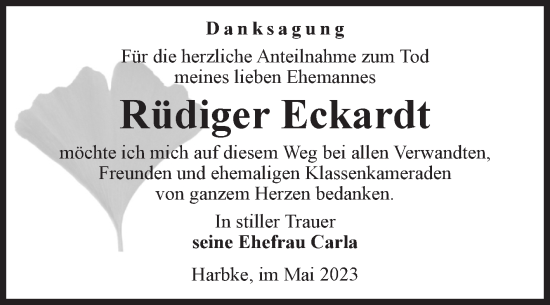 Traueranzeige von Rüdiger Eckardt von Volksstimme Oschersleben/Wanzleben