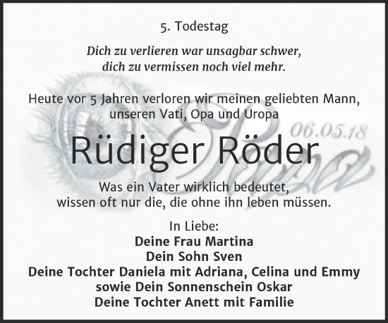 Traueranzeige von Rüdiger Röder von Naumburger Tageblatt