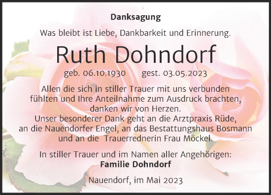 Traueranzeige von Ruth Dohndorf 