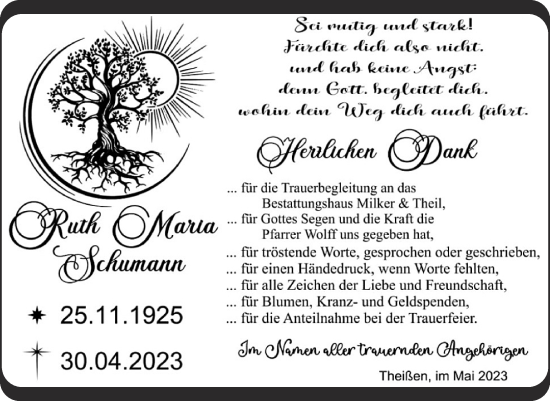 Traueranzeige von Ruth Maria Schumann von Trauerkombi Zeitz
