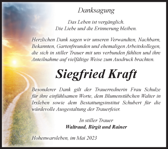 Traueranzeige von Siegfried Kraft von Volksstimme Haldensleben/Wolmirstedt