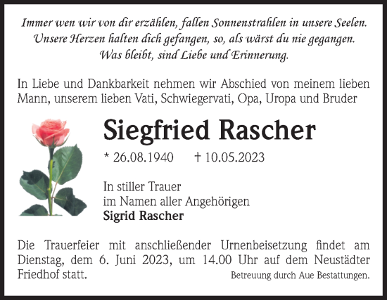 Traueranzeige von Siegfried Rascher von Volksstimme Magdeburg