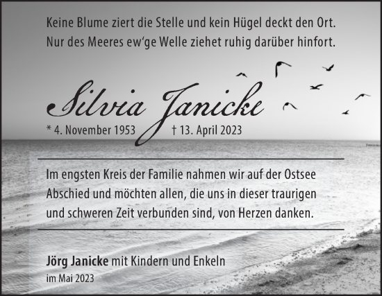 Traueranzeige von Silvia Janicke von Trauerkombi Wittenberg