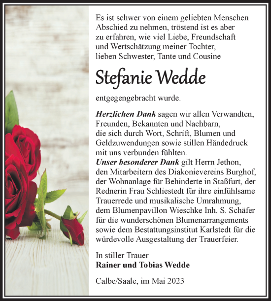Traueranzeige von Stefanie Welk von Volksstimme Schönebeck