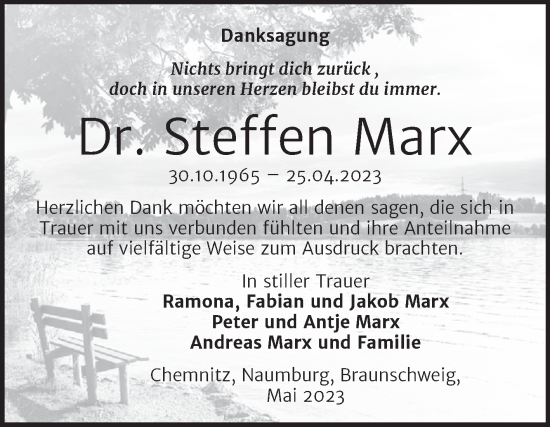 Traueranzeige von Steffen Marx von Wochenspiegel Naumburg/Nebra
