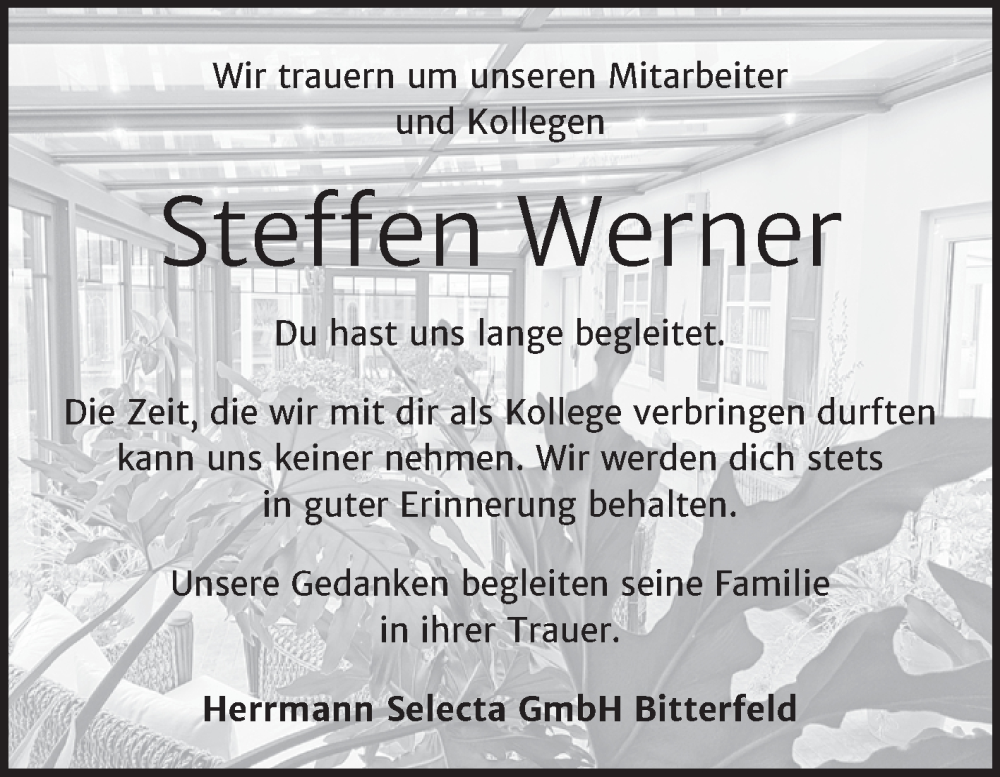  Traueranzeige für Steffen Werner vom 20.05.2023 aus Mitteldeutsche Zeitung Bitterfeld