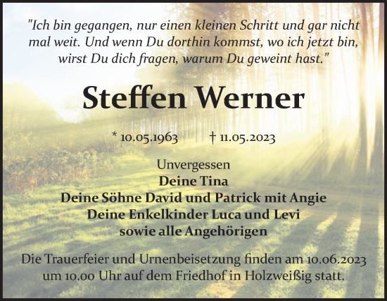 Traueranzeige von Steffen Werner von Trauerkombi Bitterfeld