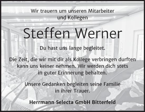 Traueranzeige von Steffen Werner von Mitteldeutsche Zeitung Bitterfeld