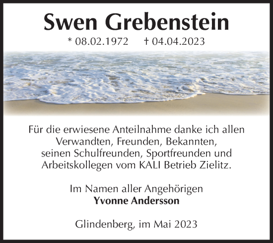 Traueranzeige von Swen Grebenstein von Volksstimme Haldensleben/Wolmirstedt