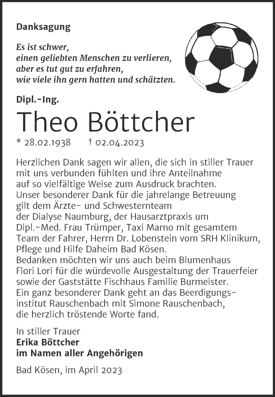 Traueranzeige von Theo Böttcher von Wochenspiegel Naumburg/Nebra