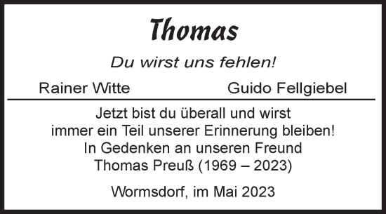 Traueranzeige von Thomas  von Volksstimme Oschersleben/Wanzleben