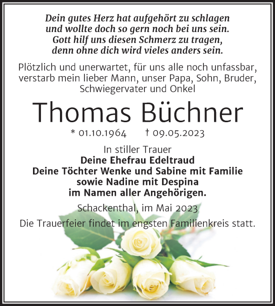 Traueranzeige von Thomas Büchner von Trauerkombi Aschersleben