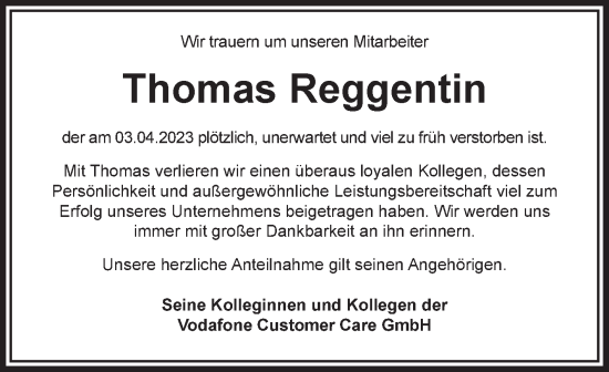 Traueranzeige von Thomas Reggentin von Wochenspiegel Halle/Saalkreis