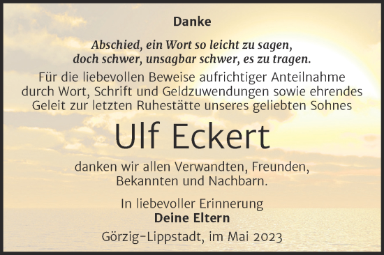 Traueranzeige von Ulf Eckert von Trauerkombi Köthen