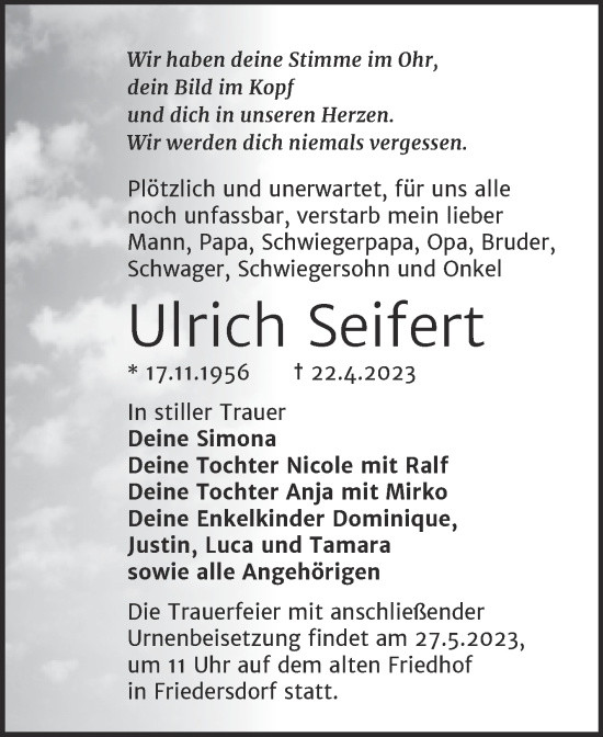 Traueranzeige von Ulrich Seifert von Trauerkombi Bitterfeld