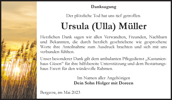 Traueranzeige von Ursula Müller von Volksstimme Burg/Genthin