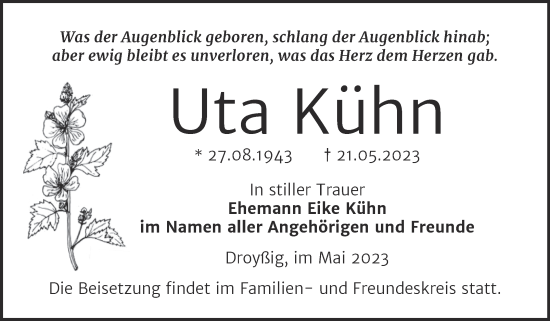 Traueranzeige von Uta Kühn von Trauerkombi Zeitz