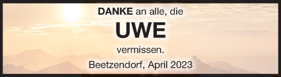 Traueranzeige von Uwe  von Volksstimme Altmark West