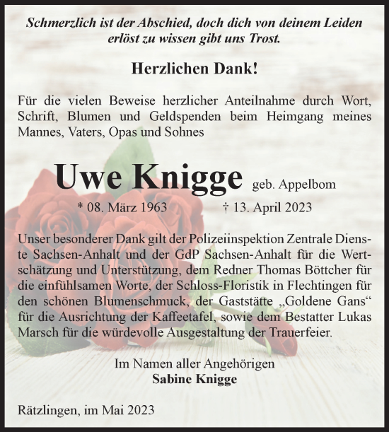 Traueranzeige von Uwe Knigge von Volksstimme Haldensleben/Wolmirstedt