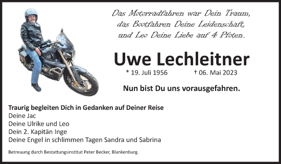 Traueranzeige von Uwe Lechleitner von Volksstimme Wernigerode