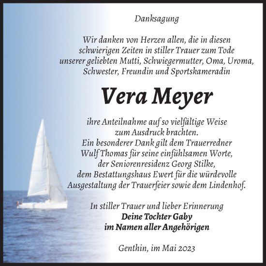Traueranzeige von Vera Meyer von Volksstimme Burg/Genthin