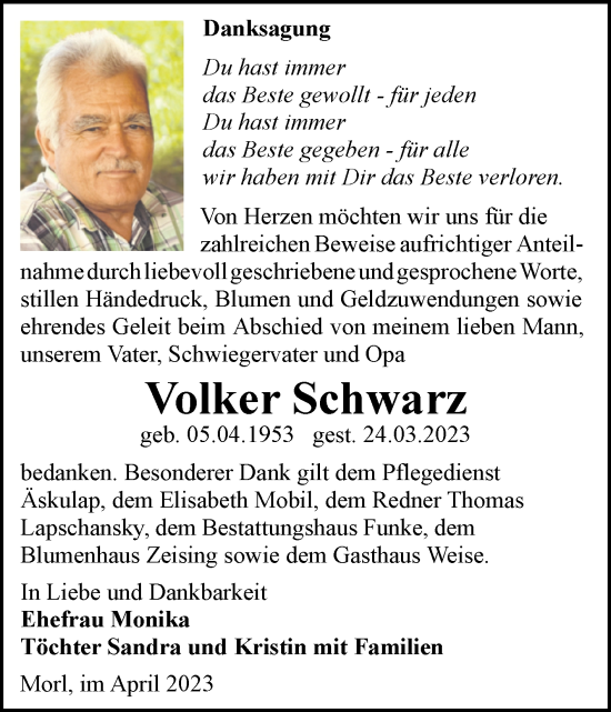 Traueranzeige von Volker Schwarz von Mitteldeutsche Zeitung Halle/Saalkreis