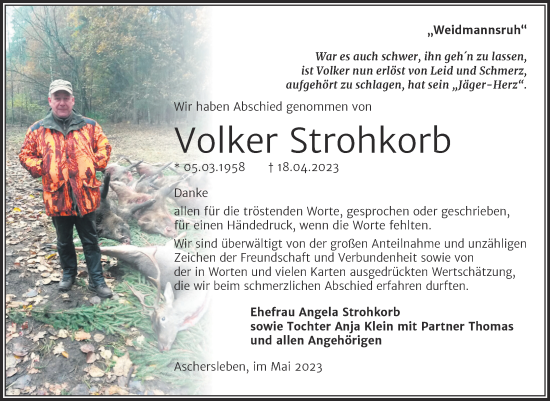 Traueranzeige von Volker Strohkorb von Trauerkombi Aschersleben